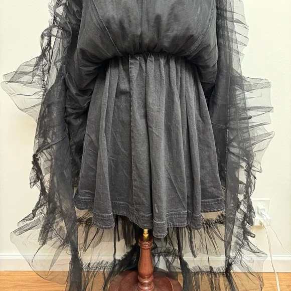 Pilcro by Anthropologie Tulle Lace Denim Strapless Midi Dress XS